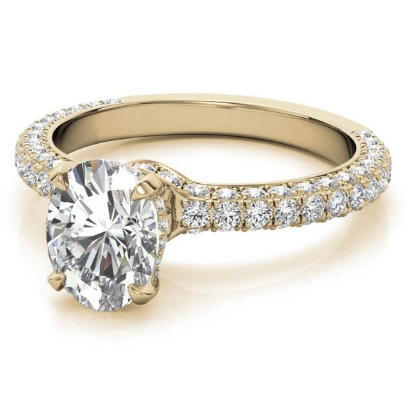 2.25Carat -9x7mm 4-Prong Oval Pave Moissanite Engagement Ring In 14K Gold - Picture 8 of 15